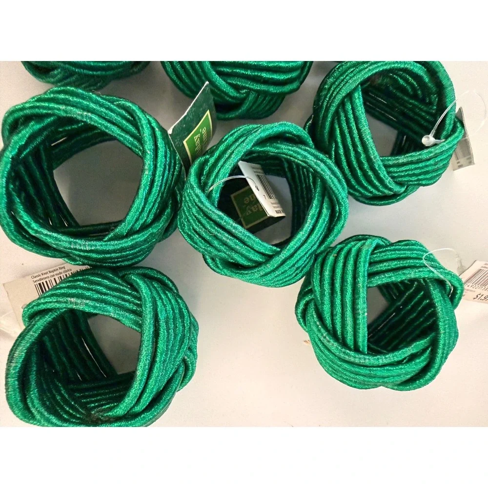 Holiday Time Green Metallic Classic Knot Napkin Rings Set of 8 Christmas Decor